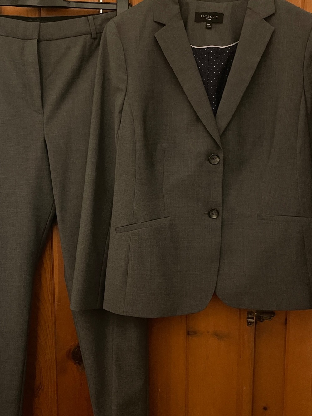 Talbots Petites Heather Gray Wool Blend 2 Piece Pantsuit Blazer Trousers 14P